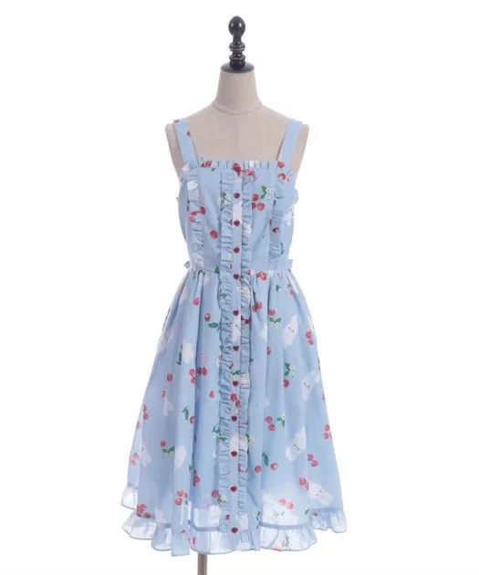 Robe japonaise élégante rétro polyvalente Lolita, sans manches, taille haute, à lacets, imprimé nœud, simple boutonnage, robe mi-longue JSK pour femmes