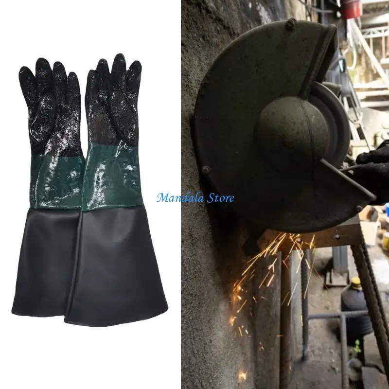 

U2JC 1 Pair Protective Sandblasting Gloves 25.6Inch Long PVC and Cotton Lined Safety Work Gloves for Sandblast Cabinet Use