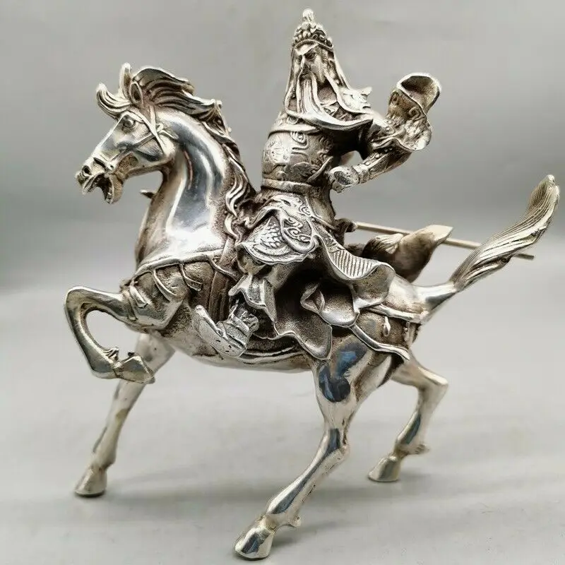 

Exquisite Old Chinese Tibetan Silver Handmade Horse Riding Guan Gong Statue 8209