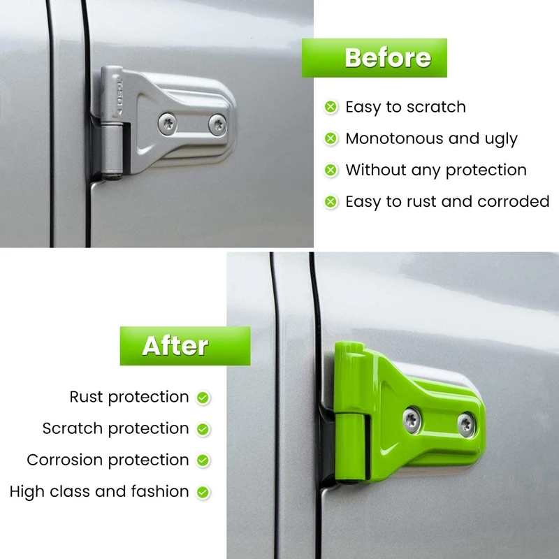 Door Hinge Cover Trim For 2018-2021 Jeep Wrangler JL JLU Gladiator JT Car Exterior Accessories, Green 8PCS