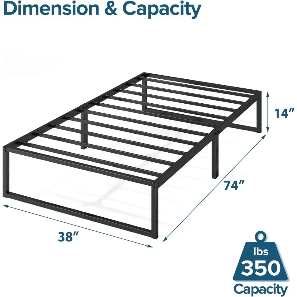 14 Inch Metal Platform Bed Frame / Mattress Foundation with Steel Slat Support / No Box Spring Needed / Easy Assembly, Twin