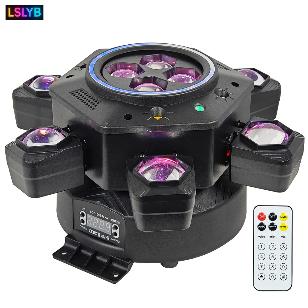 

180w 6-Head Bee Eye Rotating Stage Light Disco Beam DMX512 RGBW Beam+RG Laser+White/Warm White Flash+RGB Light Strip