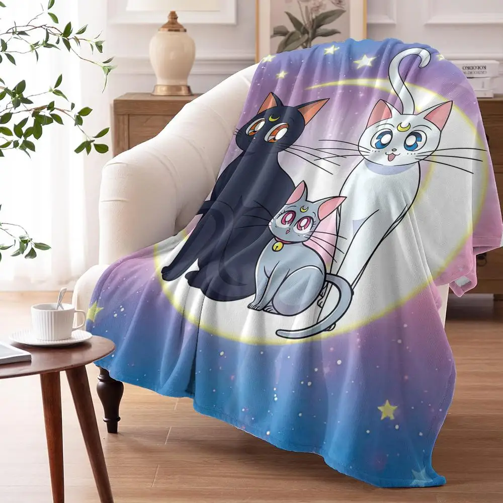 S-Sailor M-Moon Luna Cute Anime Throw Flannel AC Blanket Lightweight Summer Nap Throw Cozy Blanket for Sofa Bed Travel Home