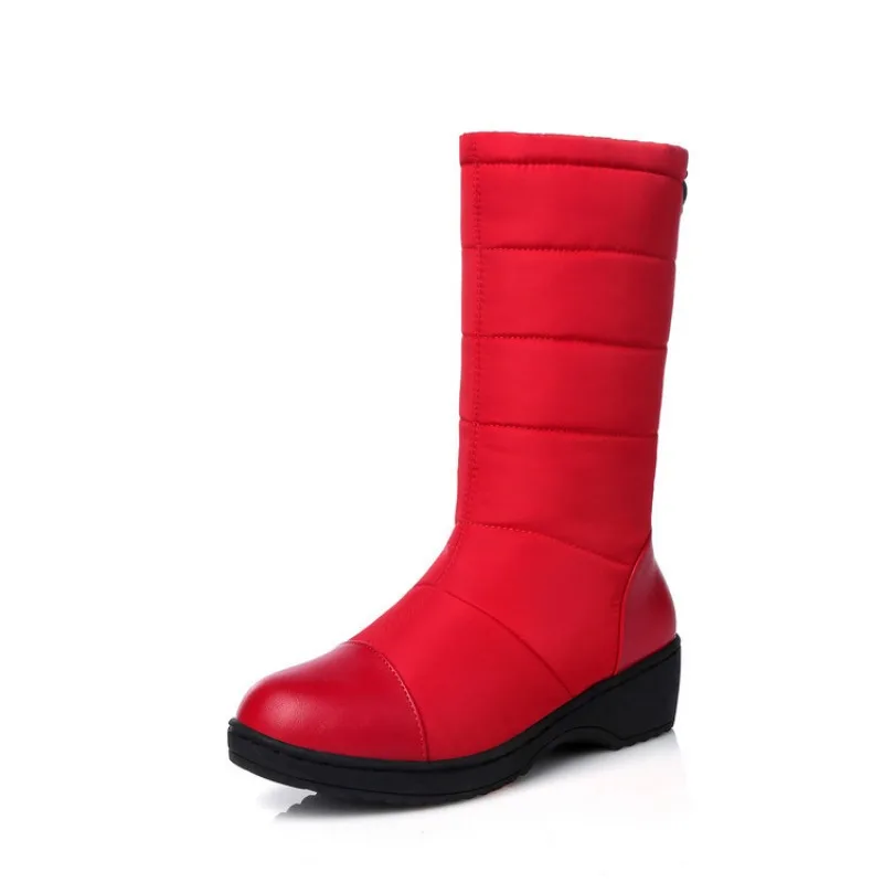 Botas de algodão meio bezerro para mulheres, plataforma para baixo, algodão espacial, salto quadrado, quente, antiderrapante, salto, outono, inverno