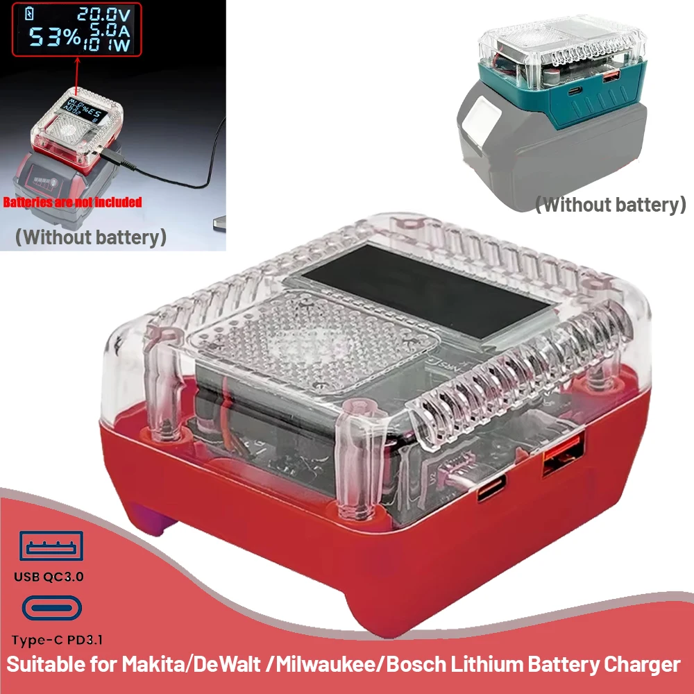 

Digital Display Lithium Battery Adapter Converter For Makita For DeWalt For Milwaukee For Bosch Charger USB Type-C Power Bank