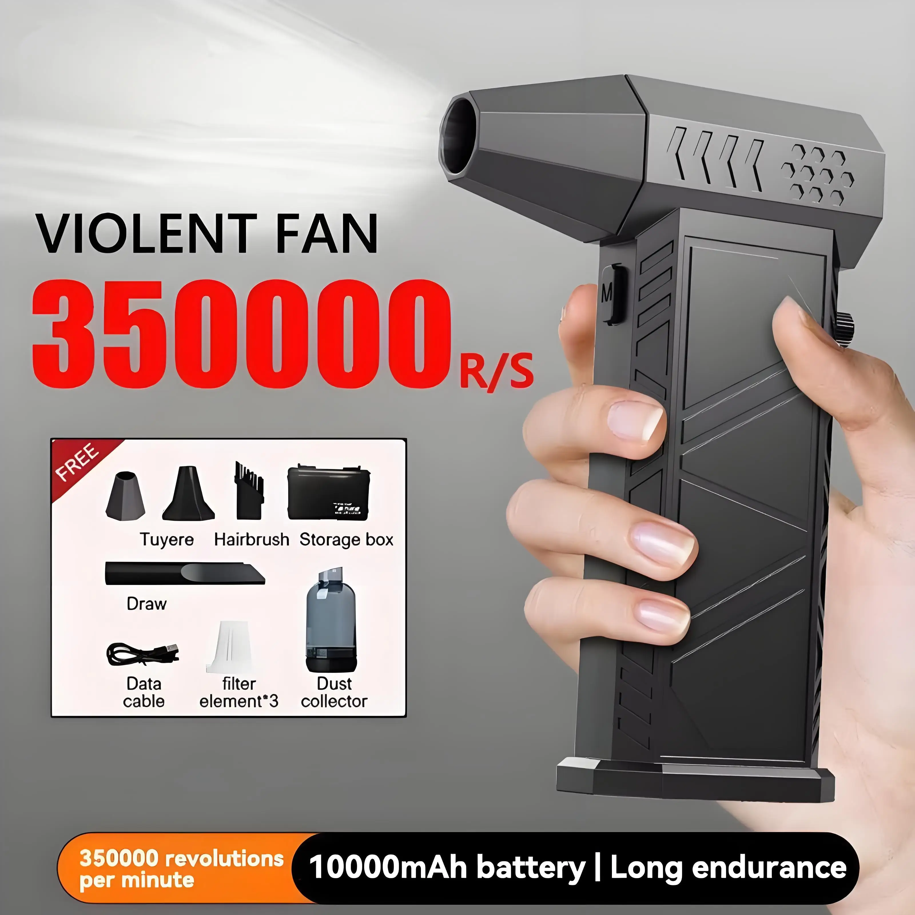 New 350000RPM Violent Fan Powerful Air Blower Vacuum Dust Cleaner Charging Strong Winds 58m/s Brushless Turbo Jet Blower Dry