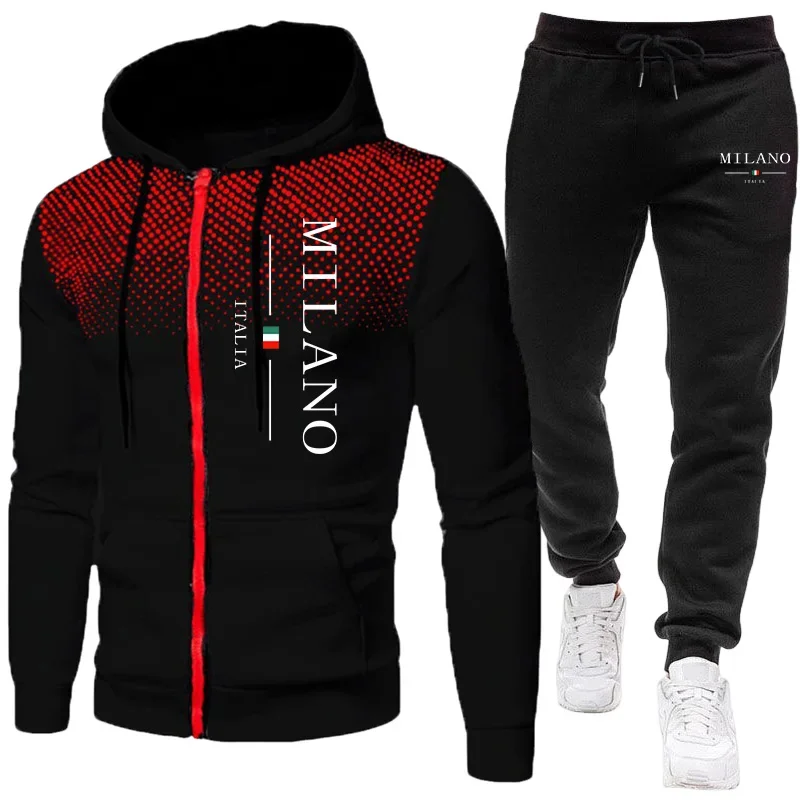 New Men's Jacket Tracksuit Casual Zip Hooded Sweatshirts Dot Coat Autumn Winter Sports Jogging Clothing 2026 Outdoors Streetwear