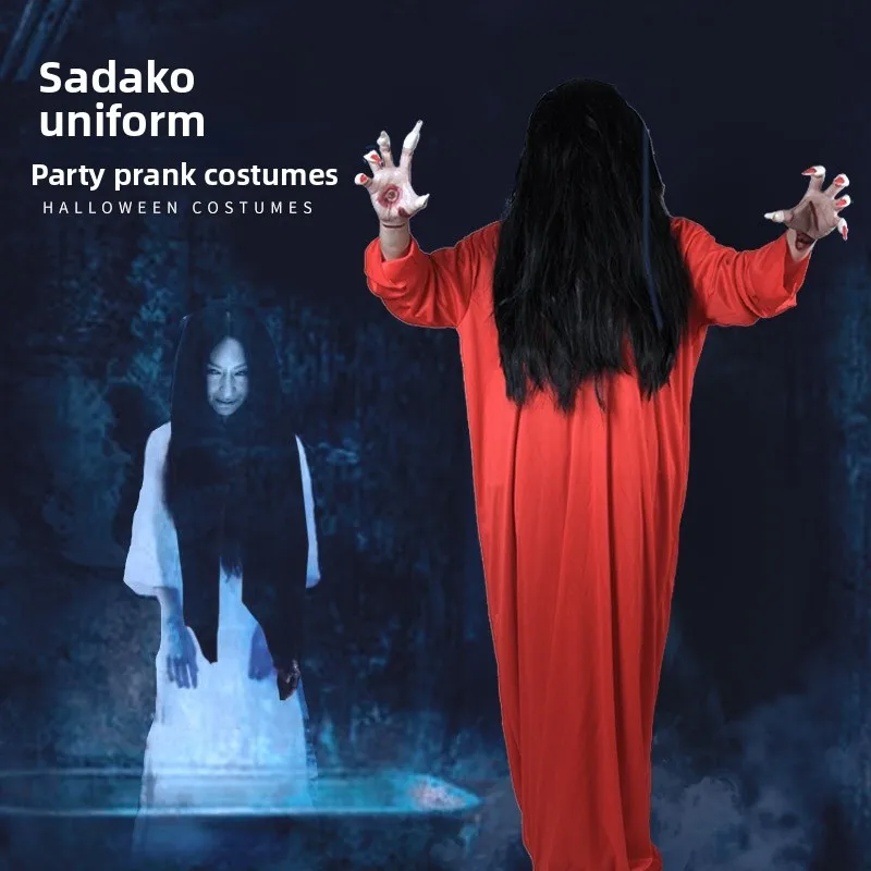 ชุดคอสเพลย์ผู้ใหญ่สำหรับวันฮาโลวีน ชุดสยองขวัญ ชุดประกอบฉากสีขาวสำหรับผู้หญิง ดีไซน์น่ากลัว ชุดการแสดงแบบดั้งเดิมของชาวกันย์