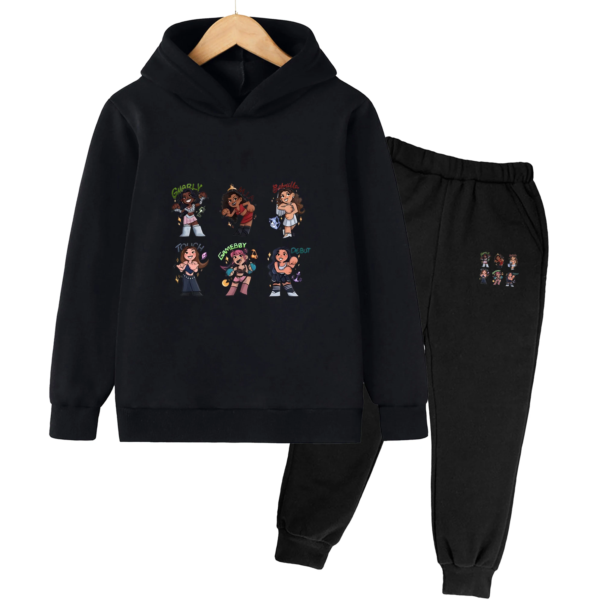 Girls Aesthetic Hoodie Pants Set Katseye Korean Style Gothic Y2k Gnarly Merch Fans For 3-14Y Kids Girls Album Gift Cozy