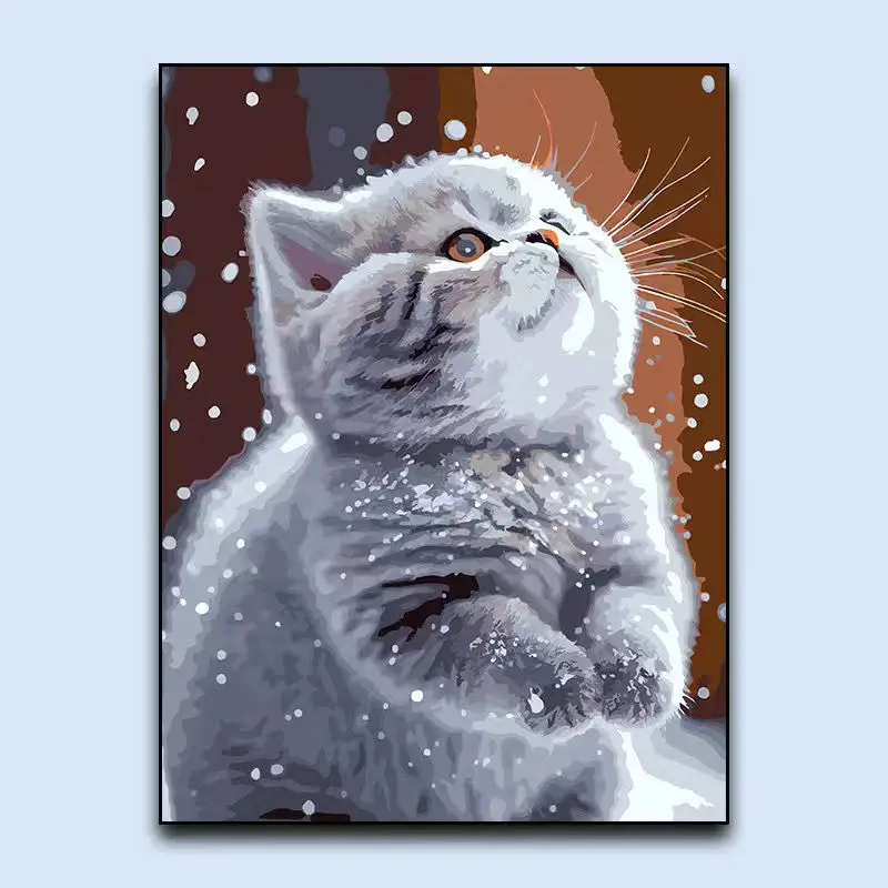 

Cat in The Snow 5D DIY Diamond Painting Kits Wall Art Animal Painting Prints Snowy American Shorthair Home Wall Decoration