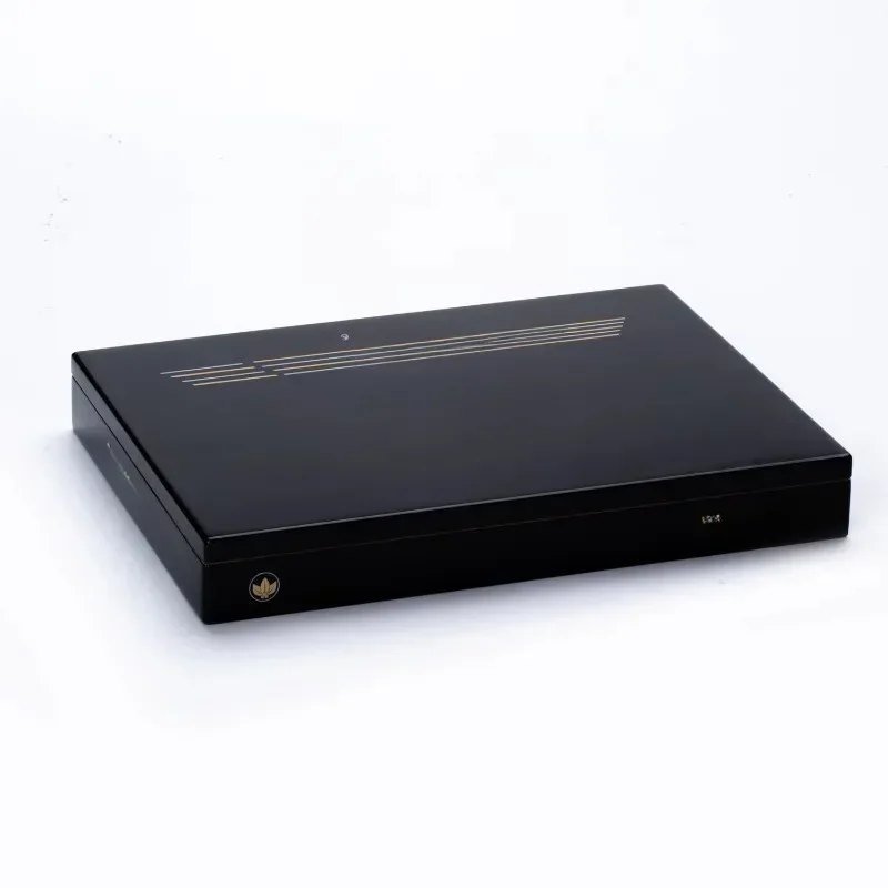 Handmade black cigar box high-gloss paint multi-functional personalized logo wooden cabinet
