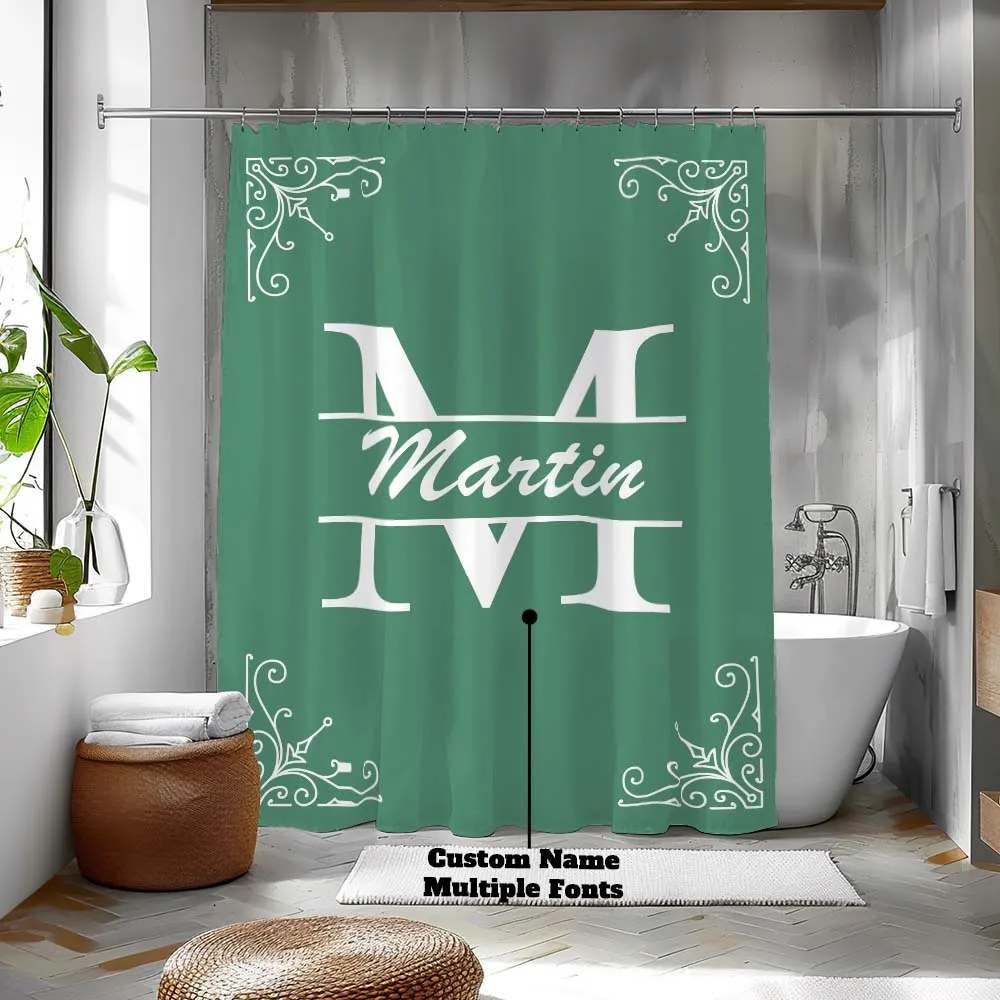 Custom Initial And Name Shower Curtain, Personalized Monogrammed Shower Curtain Bath Decor, Waterproof, Housewarming Family Gift