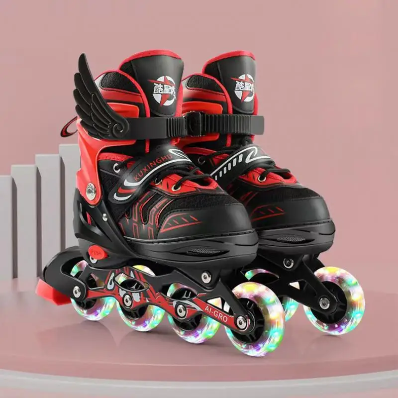 Adjustable Size 28 29 Flash 4 Wheels Skates Inline Roller Skate Shoes Set Outdoor Skating Sport Kids Boys Girls Beginners ABEC 7