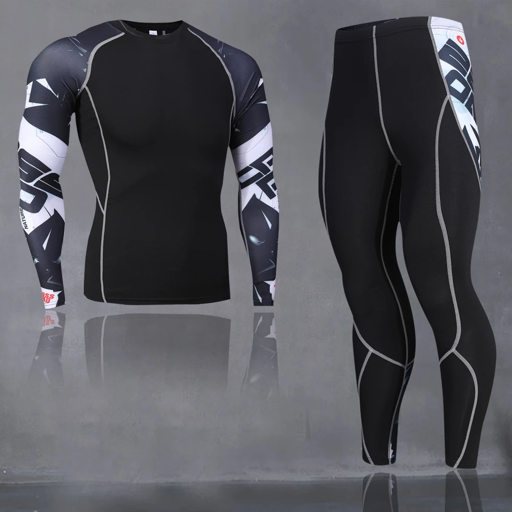 Winter Thermal Underwear Set Men\'s Sportswear Running Training Warm Base Layer Compression Tights Jogging Suit Men\'s Gym MMA