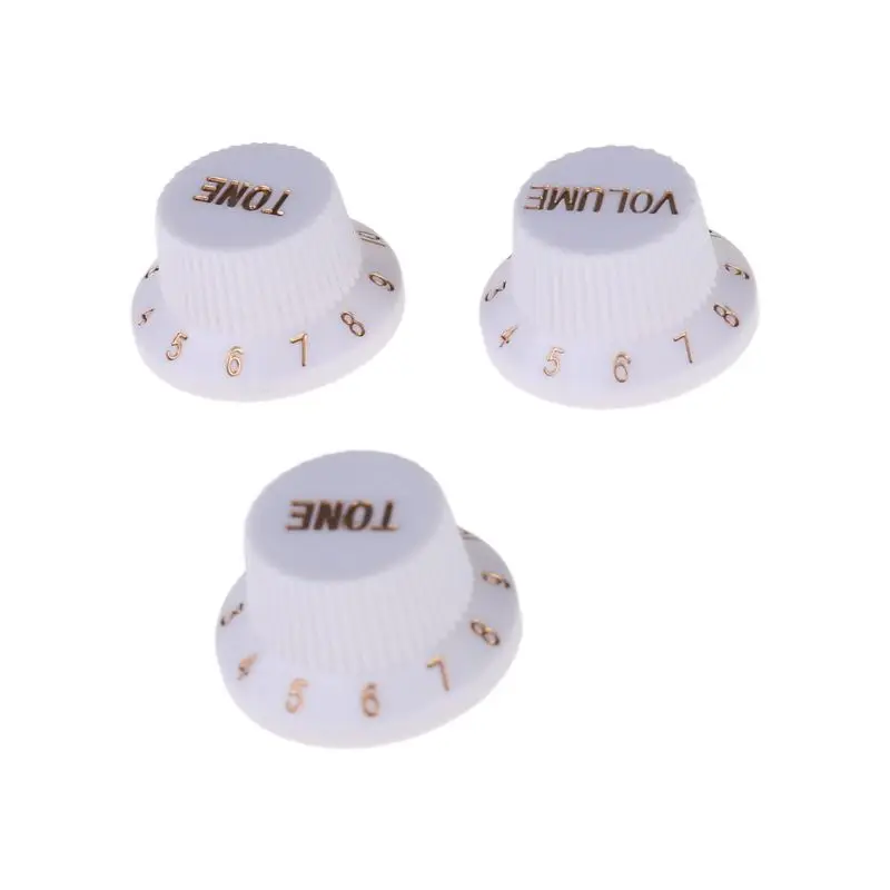 1 Volume 2 Tone Control Knobs For Electric Guitar Bass FD ST Plastic White Golde