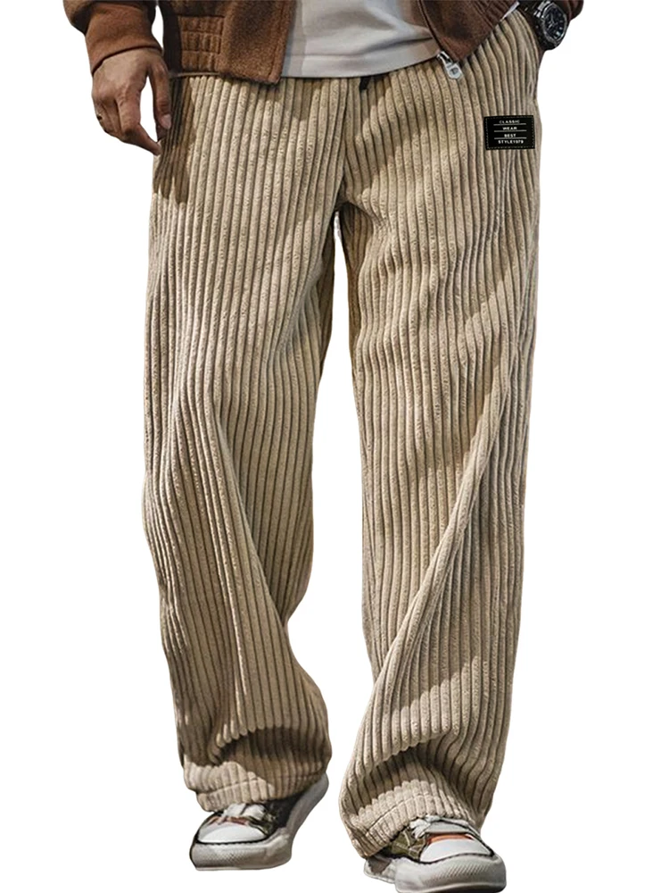 2026 Autumn Fall Straight‑Cut Bottom For Men Daily Solid Color Corduroy Long Trousers Loose Fit Pants Fall Street Style Mens