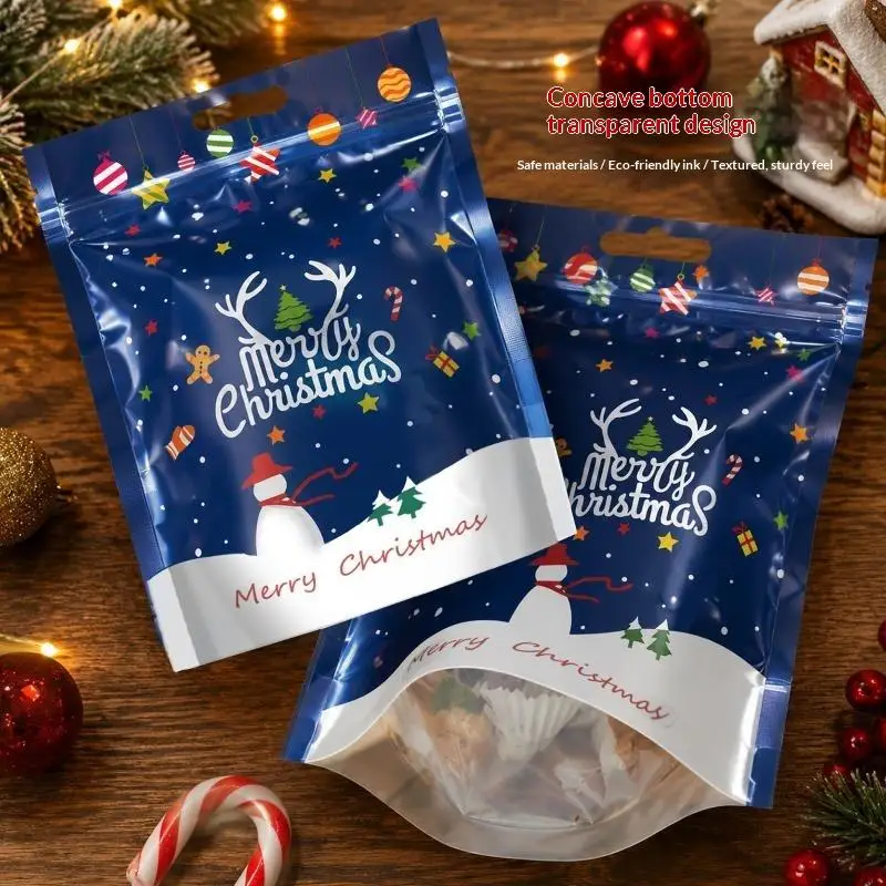 50Pcs Resealable Christmas Resealable Bags Christmas Plastic Sealing Bags With Handles For Xmas Holiday Party Candy
