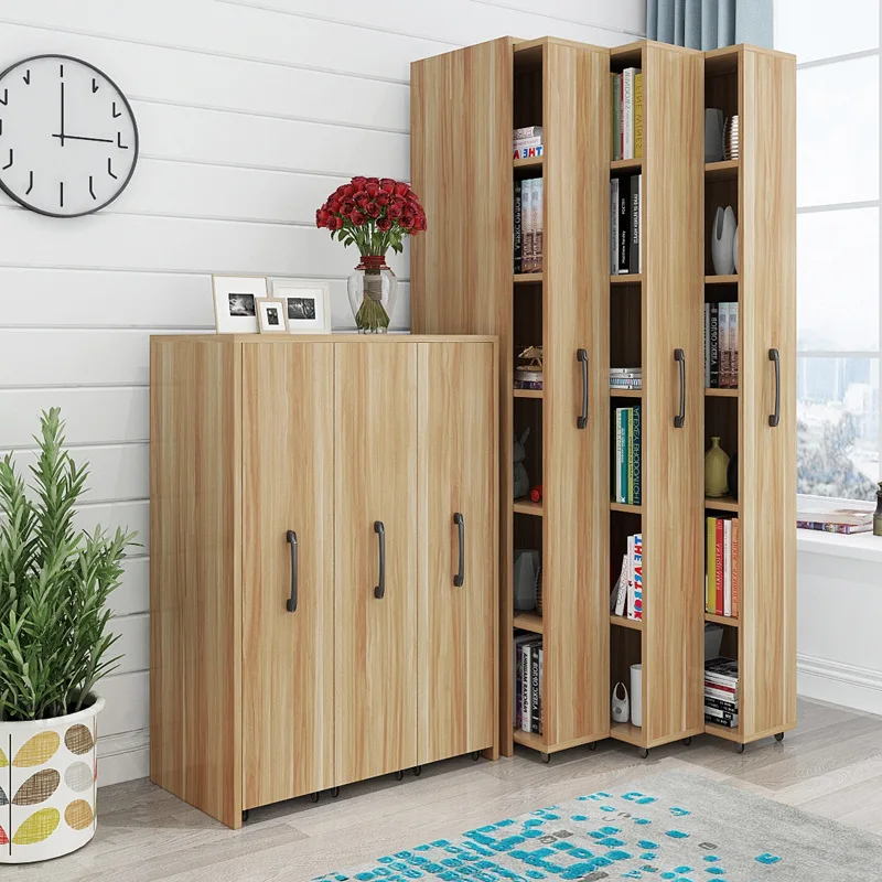 Push-pull dust-proof small bookshelf with wheel narrow cabinet invisible bookcase gap shoe seam