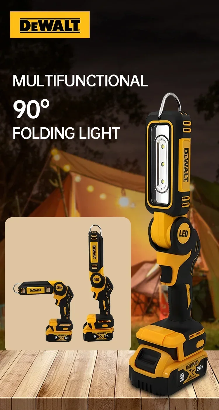 Dewalt 20V Lithium Battery 90 Degree Folding LED Work Light Handheld Multifunctional Portable Camping Torch for Outdoor Camping