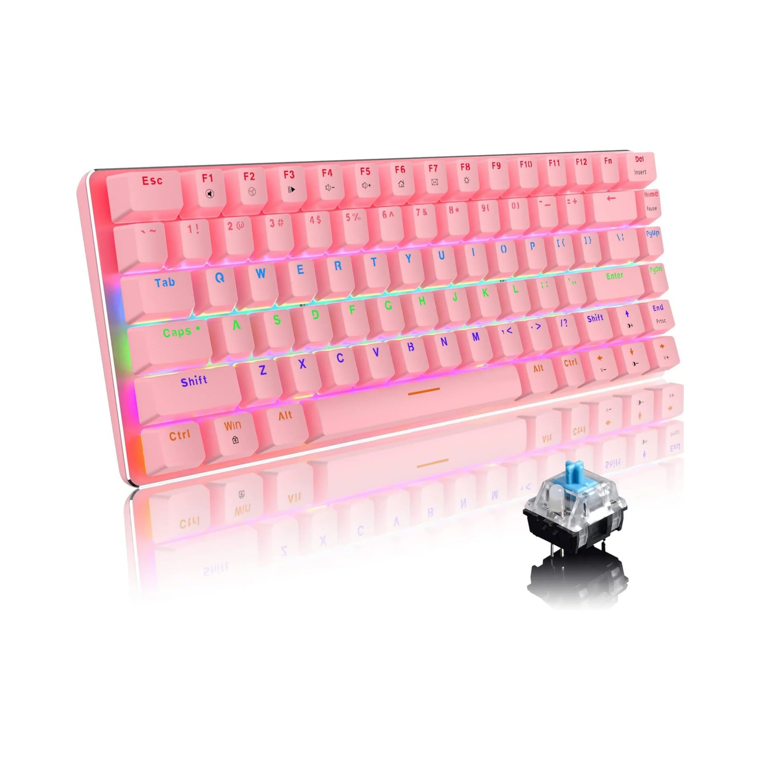 MAMBASNAKE x AJAZZ AK33 Pink Gaming Mechanical Keyboard Rainbow Backlit 82 Keys Illuminated Type-C Wired Gaming Keyboard