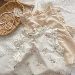 Summer New Girl's Auricularia Lace Sleeveless Shirt Baby Kids Cotton Flower Top Versatile Tank Top T-shirt Children's Clothing