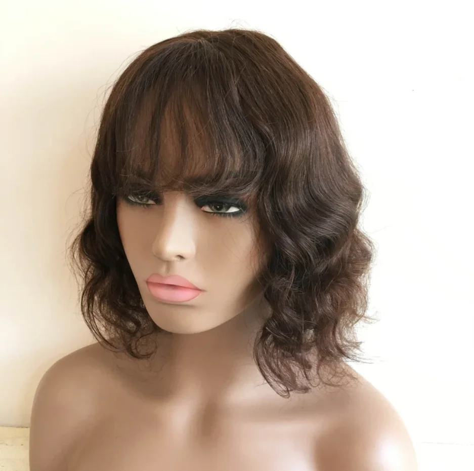 باروكة بوب قصيرة مجعدة ذات مظهر طبيعي مع غرة للنساء، شعر مستعار مموج بطول الكتف، شعر مستعار صناعي مموج بدانتيل أمامي يوميًا