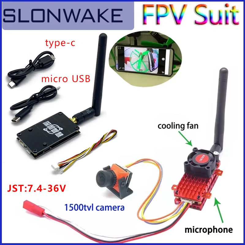 5,8G 2 Вт микрофонный передатчик + мини-камера FPV CMOS 1500TVL PAL/NTSC + двойная антенна OTG приемник видеозахват для радиоуправляемого дрона