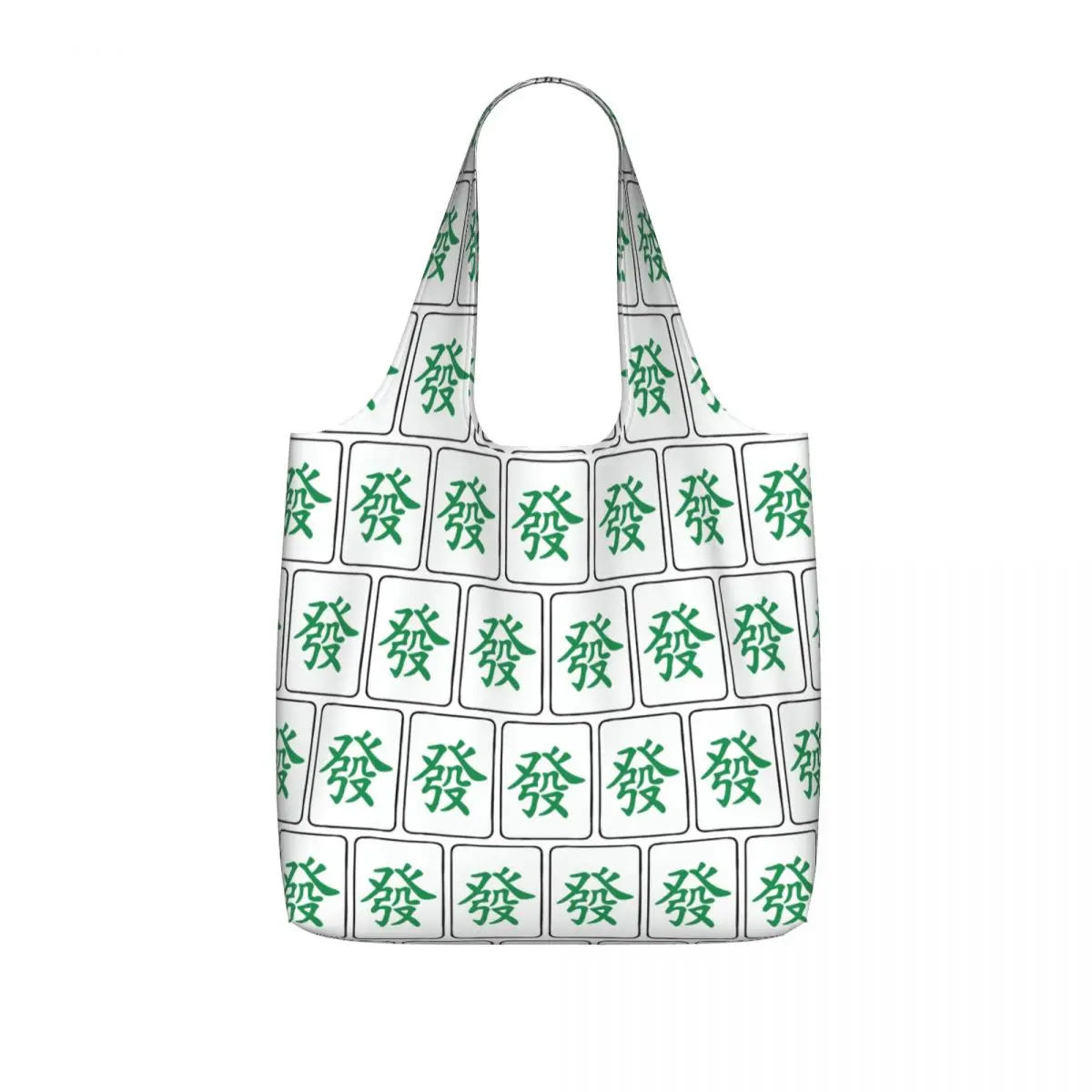 Mahjong Tile Green Dragon Vocan Shopping Tote Bag Canvas Large Capacity Shoulder Bags Shopper Grocery Handbag for Women