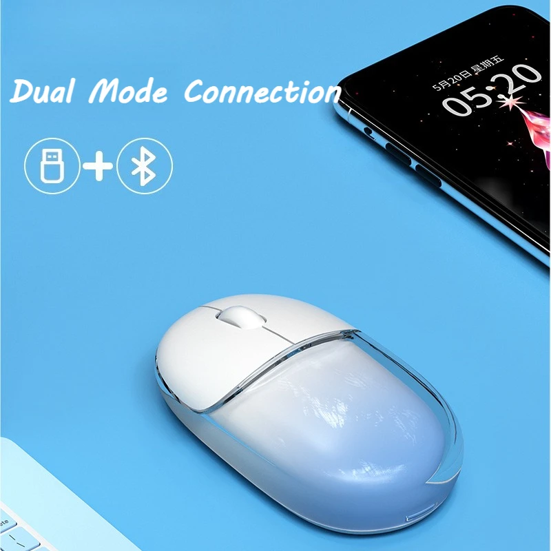 CuteCartoon 2.4GWireless Silent Mouse Transparent Shell DualMode Bluetooth Rechargeable Mini Portable Ergonomic Mouse for Laptop