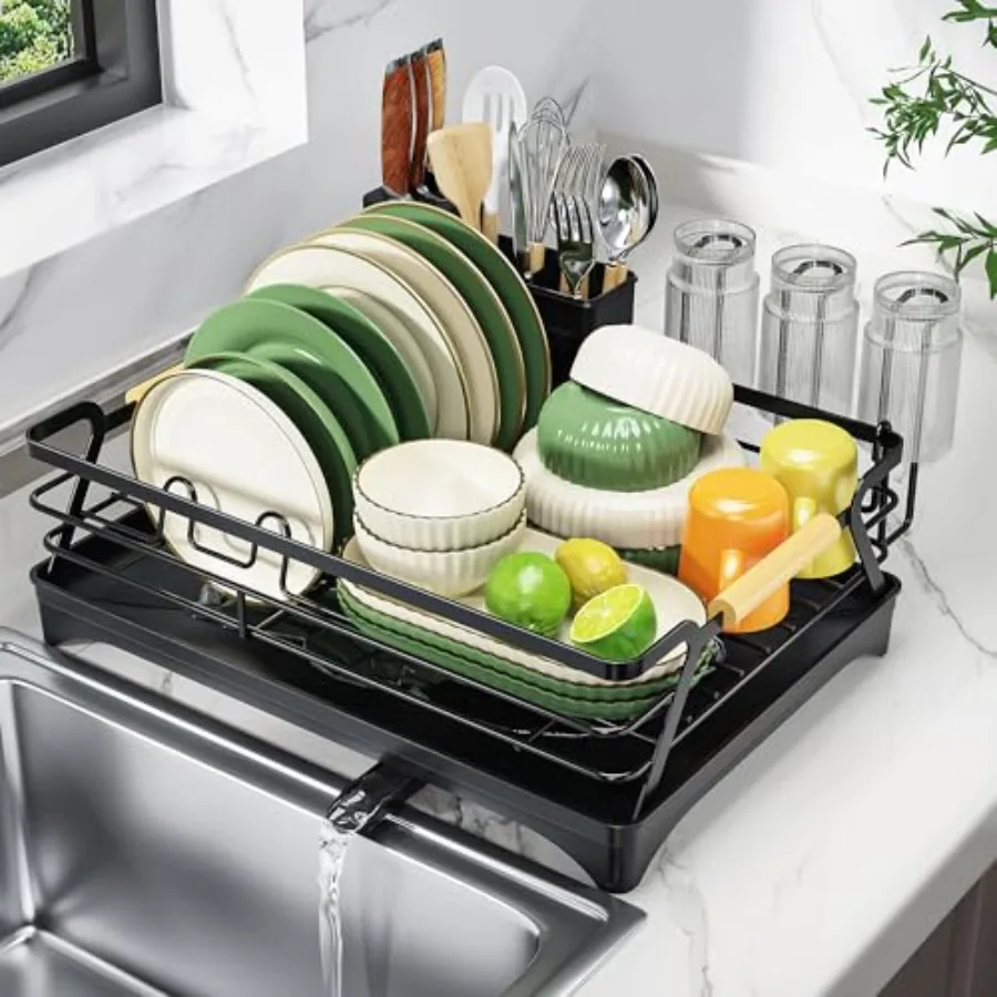 

Dish Drying Rack for Kitchen CounterSpaceSaving Dish Rack Rustproof Dish Drainer with Utensil Holder and Knife Slots for Sink K