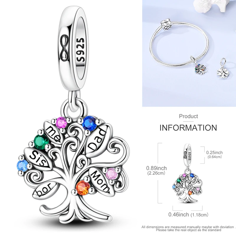 925 Sterling Silber Bunte CZ-Charm-Perlen Herz Baum des Lebens Elefant Hamsa Pfote Sonne Mond für DIY Armband Halskette Geschenk – Detail 19