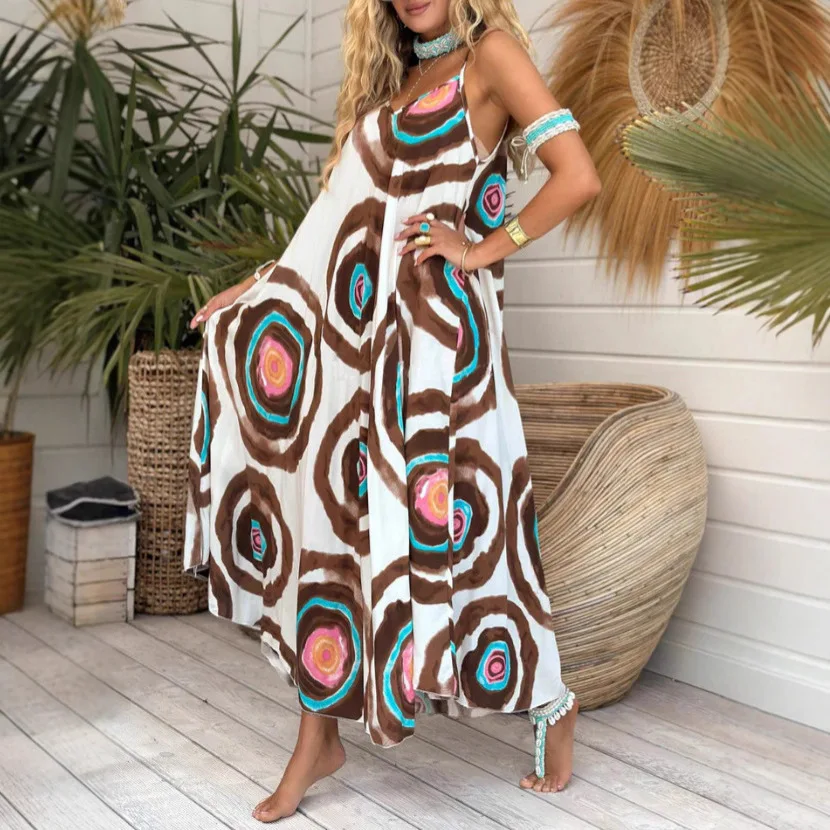 

Fashion Printed Backless Sleeveless Dress Women Summer Casual Boho Vacation Dress For Women 2025