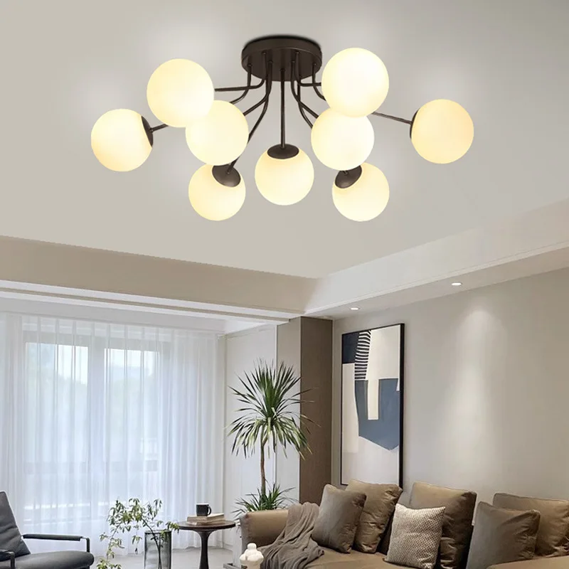 

2024 Modern Style Living Room Bedroom Chandelier Milk White Glass Ball Ceiling Lights for Live Sleep House Pendant Hanging Lamp