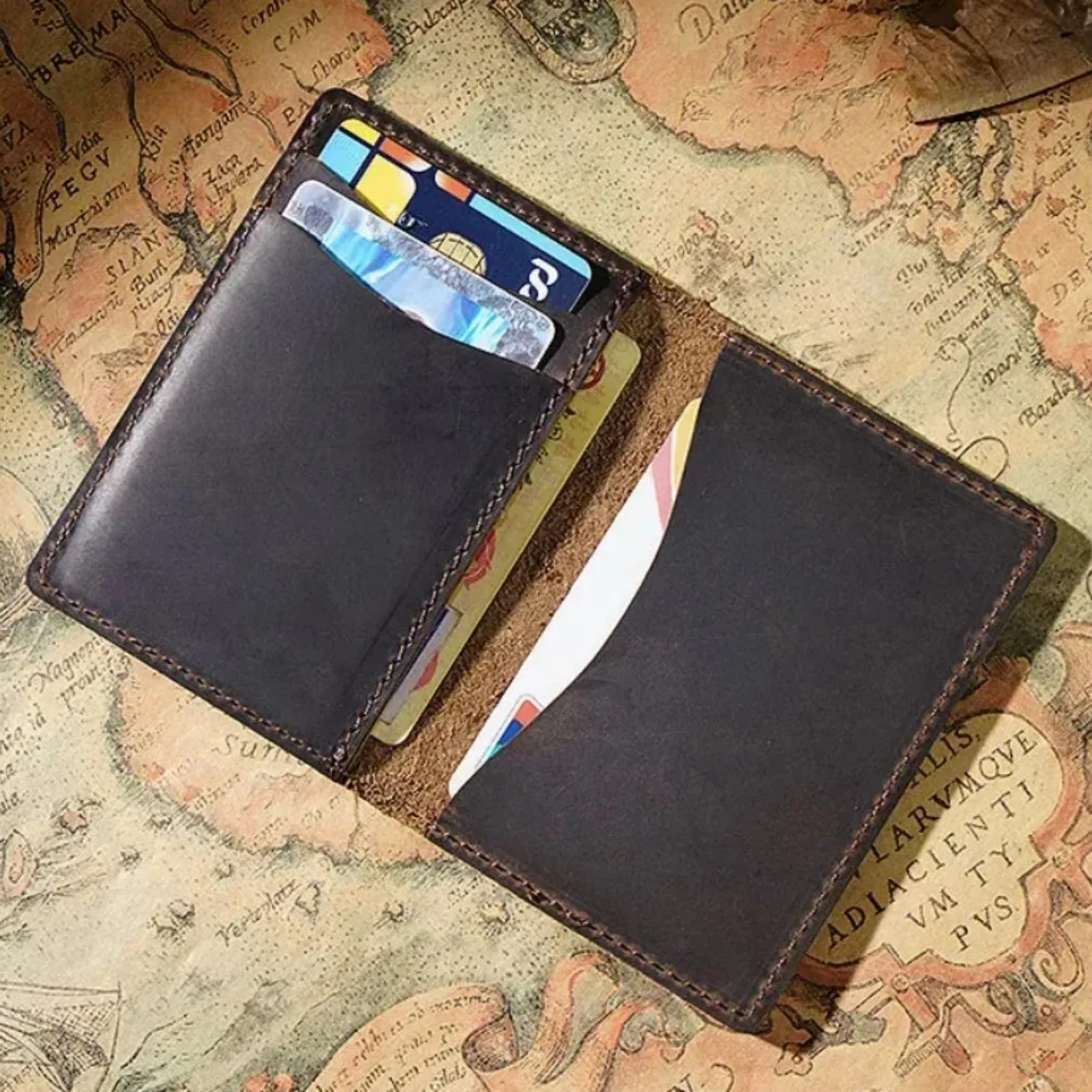 Genuine Leather Pocket Slim Card Holder  for Women Men, Minimalist Leather Money Bifold Wallet for Business Office & Travel