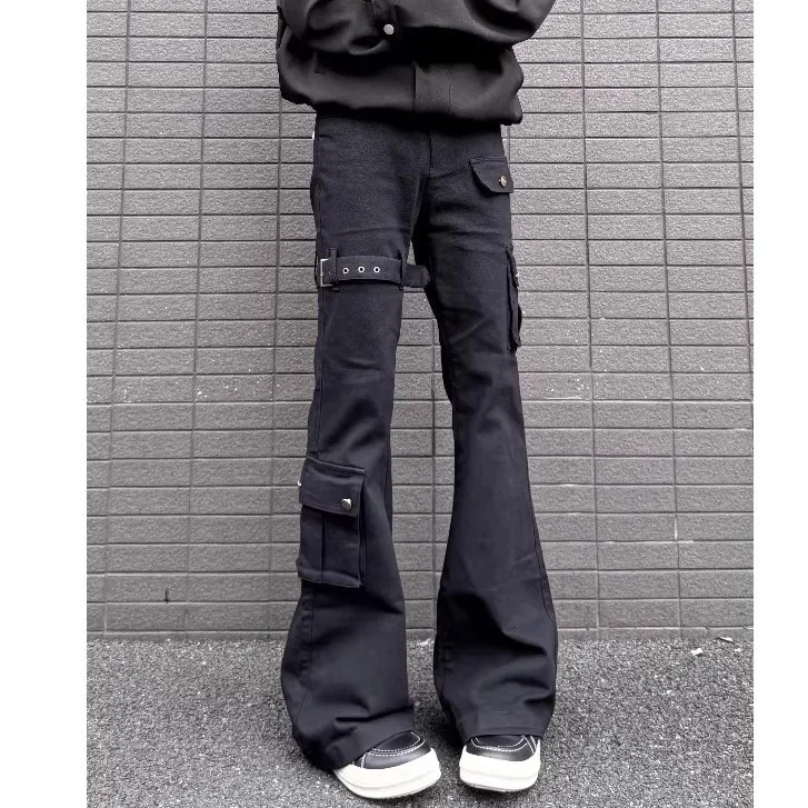 Summer plus Size 300 Pounds American High Street Vibe Multi Pocket Slim Fit Micro Flared Workwear Casual Pants Men Long Trousers