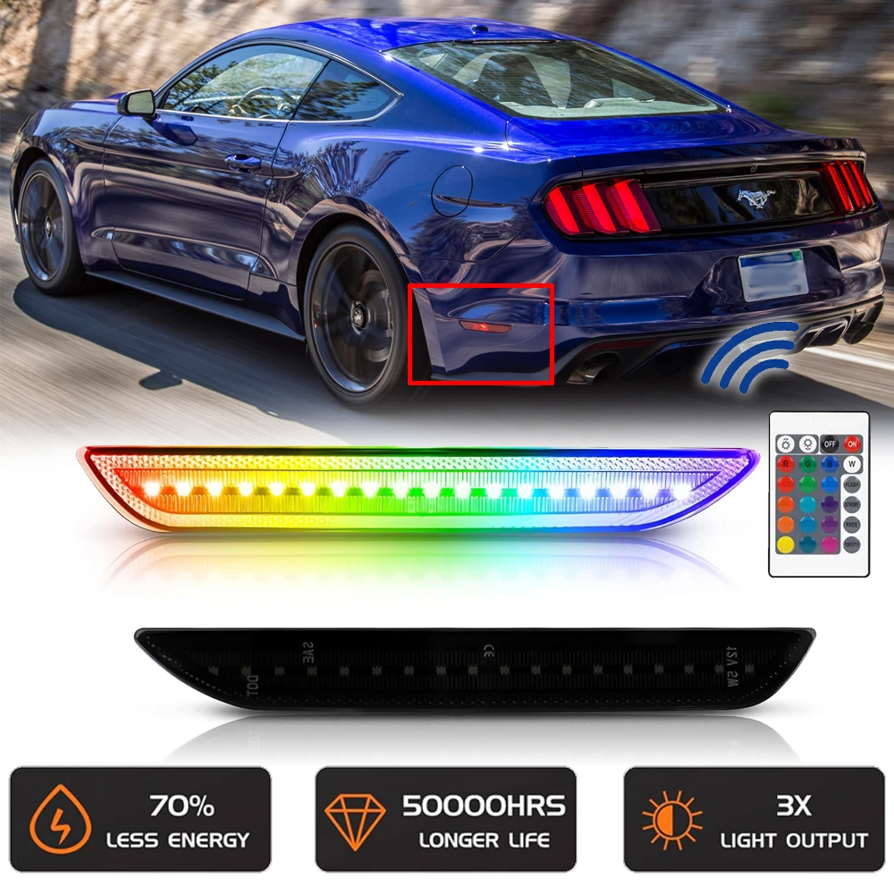 

For Ford Mustang 2015-2023 RGB LED Rear Bumper Side Marker Brake Light No Error Turn Signal Warning Lamp Auto Accessories Parts