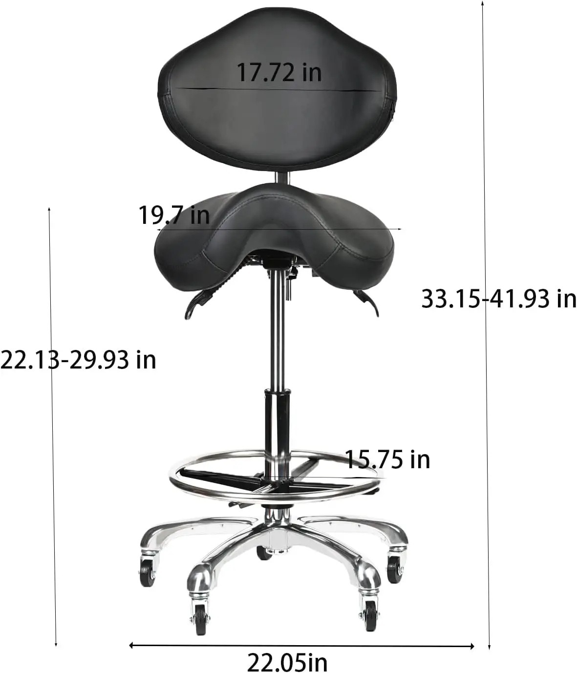 Saddle Bench Roll Chair Height with Backrest Foot Hydraulic Rotation Adjustable Height Ergonomic Tilt Thick Seat Casters Black