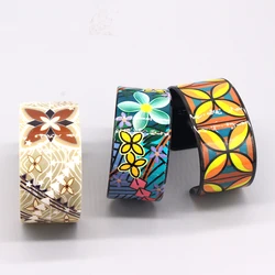 1Pcs Ethnic Color Flower Plant Painted Bangle Cuff Bracelet Women Acrylic New Fashion Retro Open Big Wide Bangle Wedding Jewelry