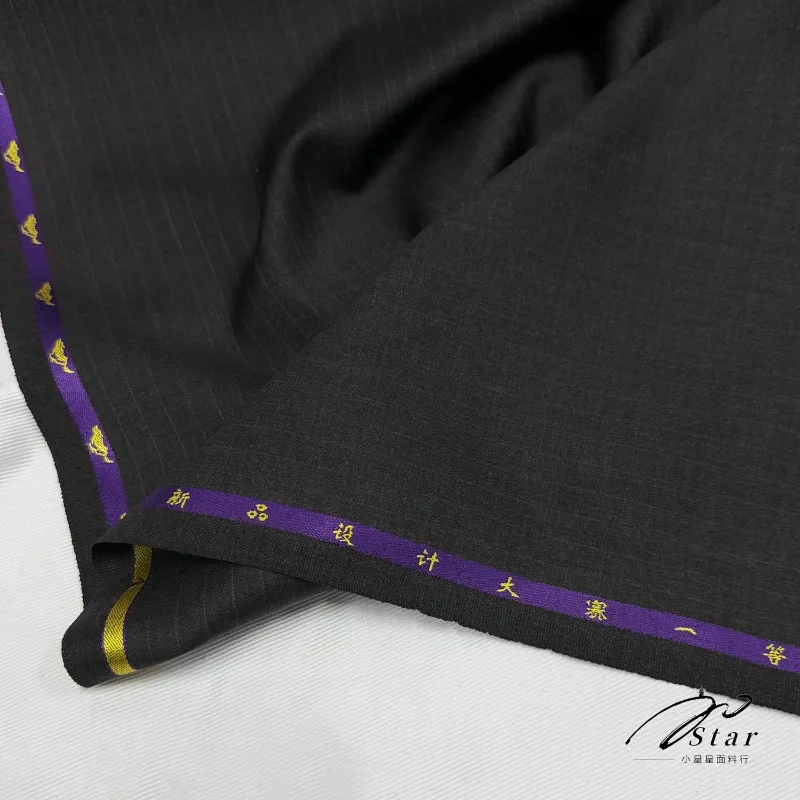 High-end Black Coffee-colored Pinstripe Worsted Wool Fabric Suit Jacket Wide-leg Pants 100%Pure Wool Fabric Spring and Autumn