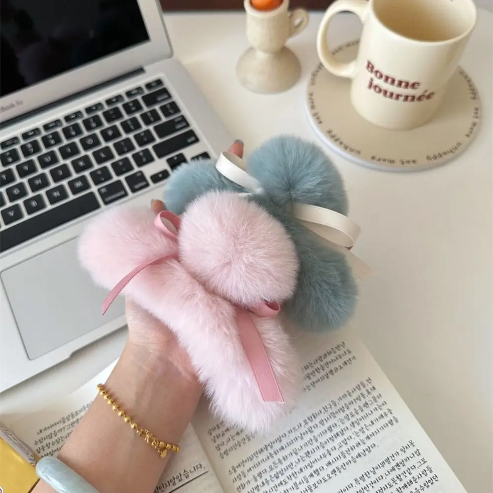 Fashion Grab Clip Plush Hair Claw Cute Rabbit Fur Bow Hair Clip Girl Headwear Hair Accessories Bowknot Hairpin Daily