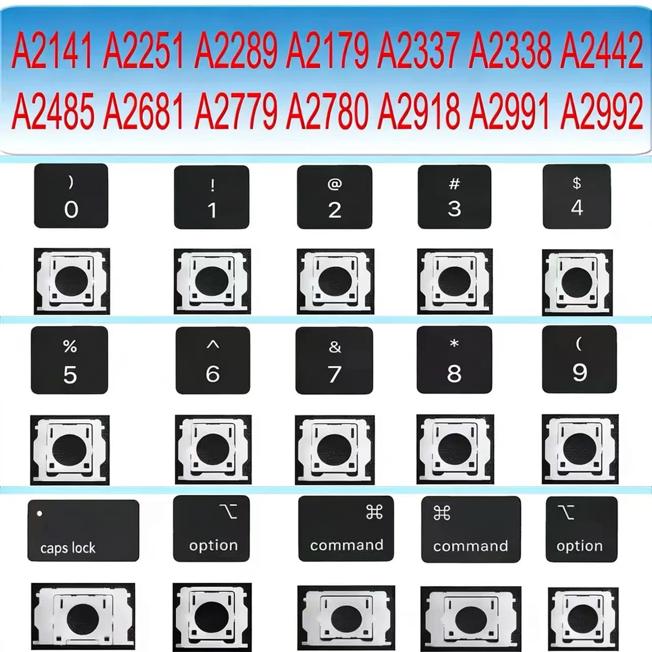 New For Macbook Individual Number 0 to 9 Key+Hinge A2141 A2251 A2289 A2179 A2337 A2338 2442 A2485 A2681 A2779 A2780 A2918 Repair