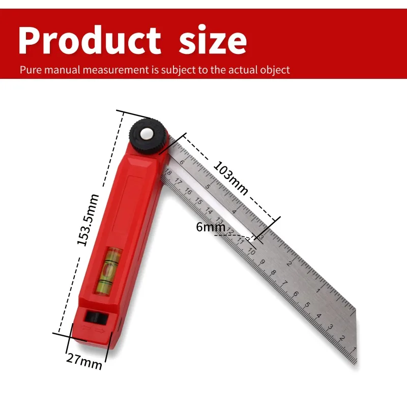 Stainless steel protractor, metal measuring tool, angle meter, woodworking angle ruler with horizontal bubble angle gauge