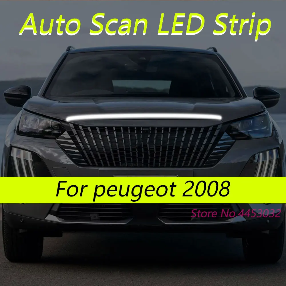 New DRL Auto Scan LED Strips For Peugeot 2008 2013-2025 Car Hood Light Flexible Headlights Welcome Light 59 Inch