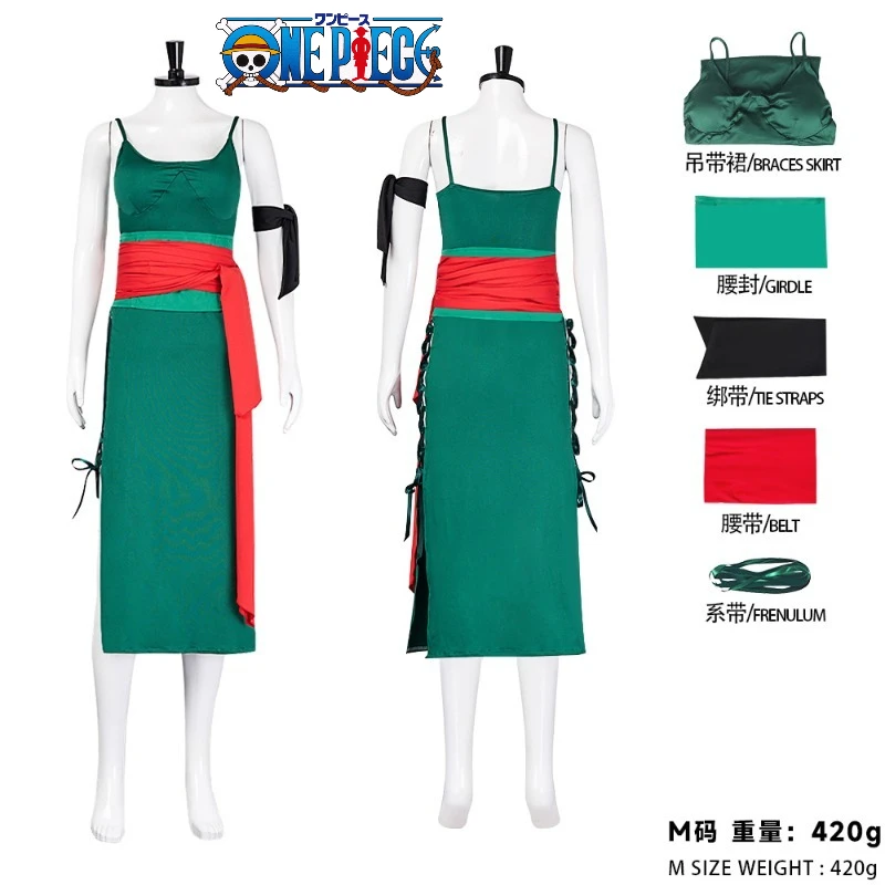 

Цельный ророноа Зоро, аниме, карнавальный костюм, комплект парика, Wano Kuni, зеленое платье, сексуальный женский сексуальный костюм для вечеринки на Хэллоуин