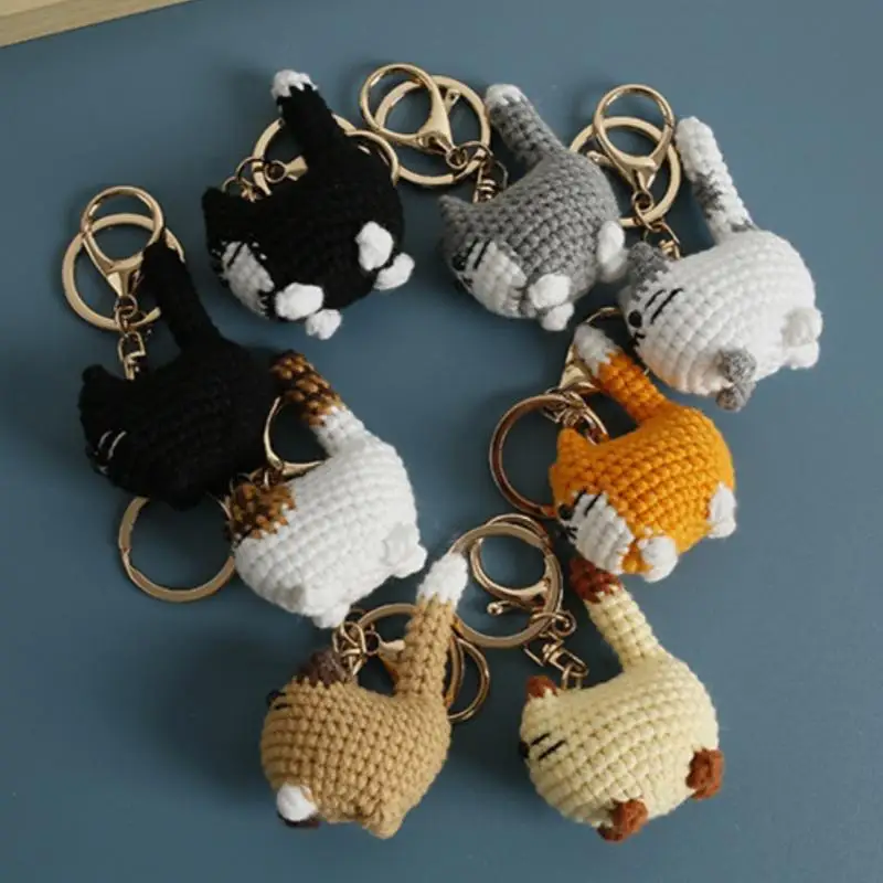2026 Häkel-Kätzchen-Serie Schlüsselanhänger Niedlicher Handgewebter Dicker Katzen-Anhänger Gestrickter Tier-Schlüsselring Rucksack-Deko-Accessoires Geschenke – Detail 7