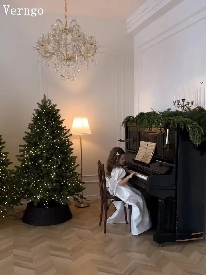 Verngo princesa marfil satén niña vestido de flores cuello redondo una línea vestidos de baile celebridad vestidos de fiesta de cumpleaños chico personalizado