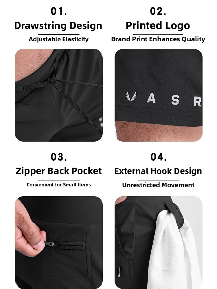  Trendy Fitness Shorts Men's Woven Breathable Lightweight Drawstring Three-quarter Length Athletics Basketball Running Pants