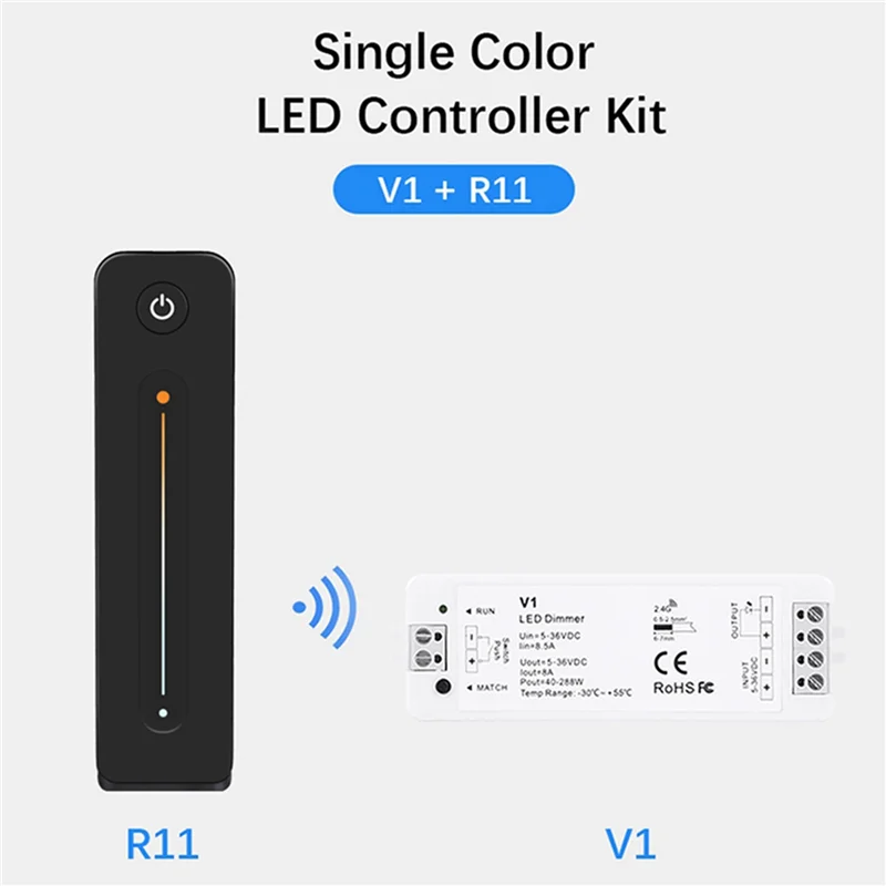 ATS-LED Dimmer 12V 5V 24V 36V 8A PWM Wireless RF Switch with 2.4G Brightness Adjustment Contact Remote for Led Single Color
