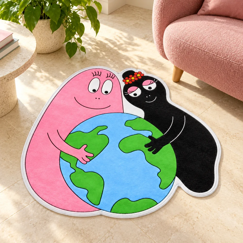 Cartoon Les B-Barbapapa Shaped Area Rug Couple Globe Flannel Irregular Door Mat for Living Room Entryway Indoor Floor Carpet