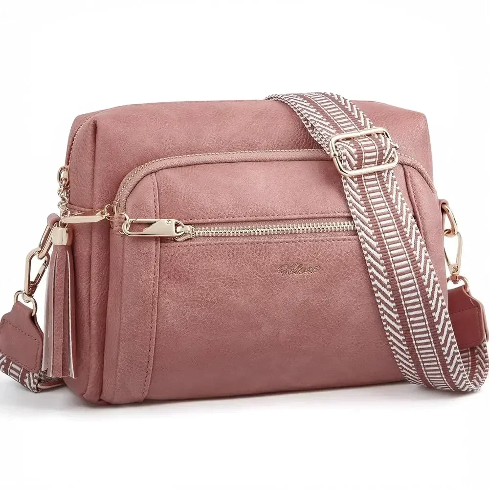 

Free ShippingLeather Crossbody Bags for Women Anti theft Purses and Handbag Shoulder Hangbag with Wide Strap Tassel